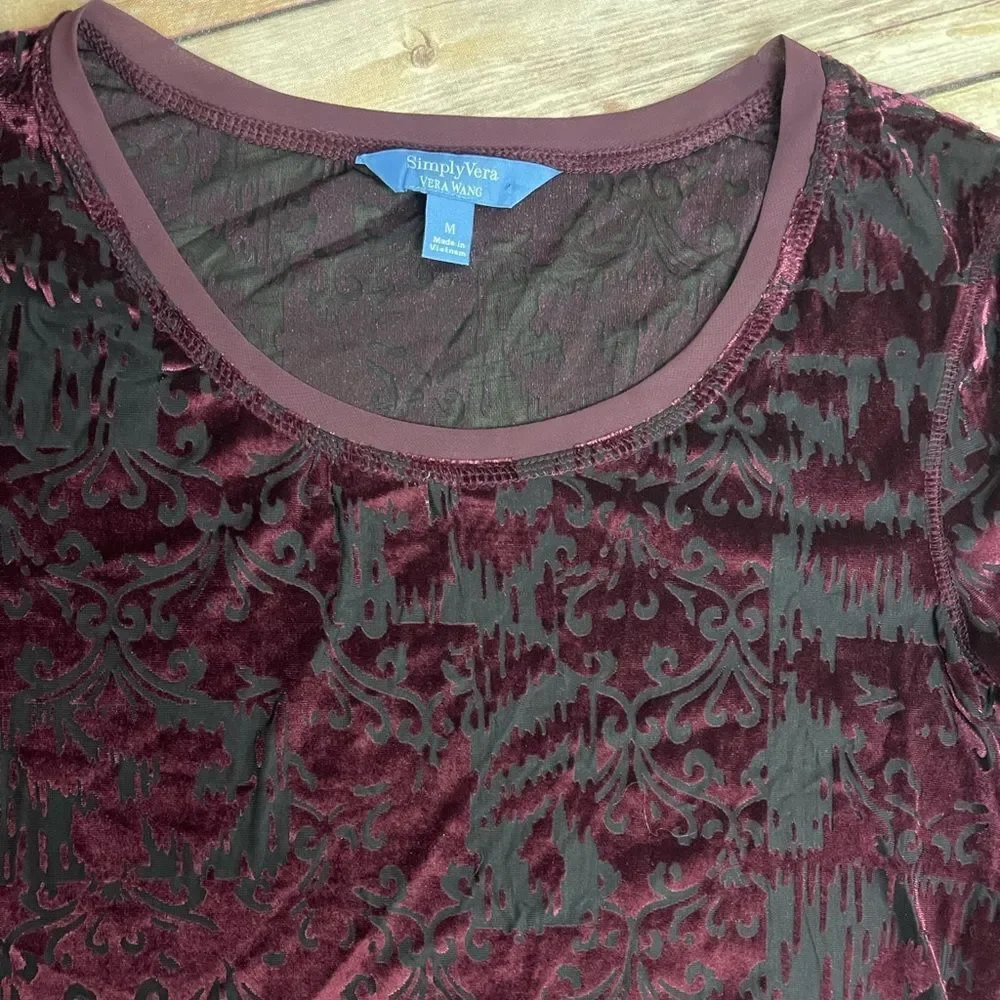 Simply Vera Wang crushed velvet shirt - size medium (burgundy)